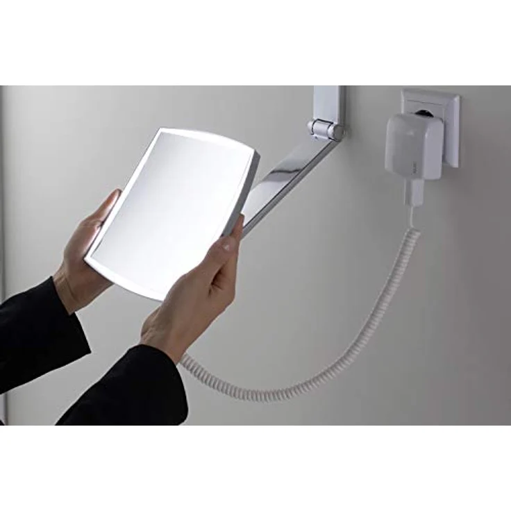 KEUCO Wand-Kosmetikspiegel mit Schwenkarm, LED-Beleuchtung, 5-facher Vergrößerung, Stecker-Transformator, 20x20cm, eckig, chrom, iLook_move – Bild 3