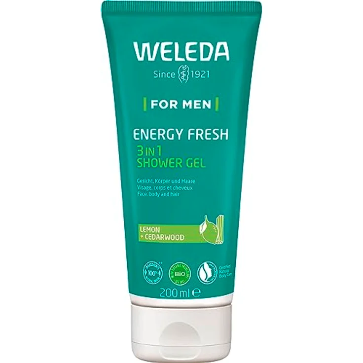 WELEDA Bio For Men 3in1 Duschgel & Shampoo Energy Fresh - Naturkosmetik Männer Duschseife & Haarpflege mit Zitrone & Zedernholz Duft, 200ml – Bild 1