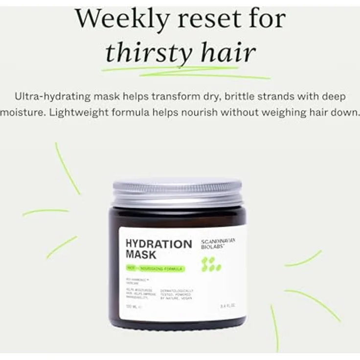 Scandinavian Biolabs Hair Hydration Mask+, 100 ml, Feuchtigkeitsspendende Haarkur gegen Frizz und Haarbruch mit Hyaluronsäure und pflanzlichen Ölen