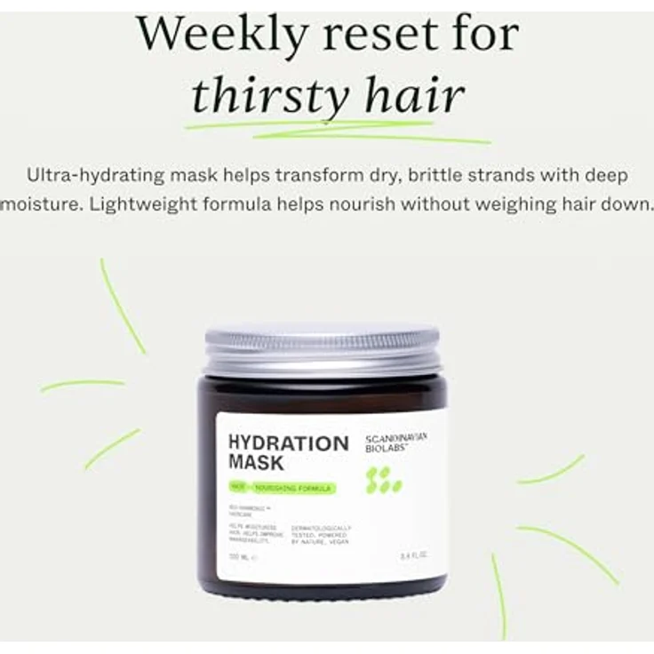 Scandinavian Biolabs Hair Hydration Mask+, 100 ml, Feuchtigkeitsspendende Haarkur gegen Frizz und Haarbruch mit Hyaluronsäure und pflanzlichen Ölen – Bild 1