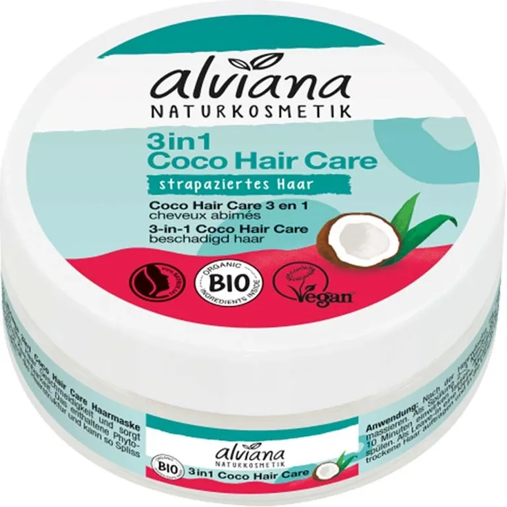 Alviana Haarpflege 3in1 mit Kokosöl, Spülung, Maske & Leave-In-Pflege für strapaziertes Haar, 150ml