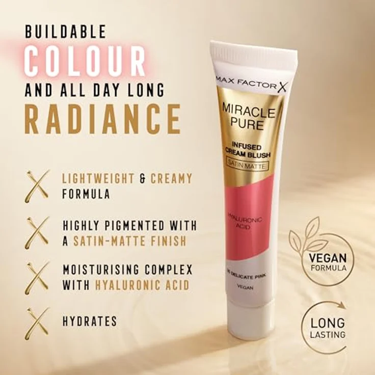 Max Factor Miracle Pure Creme-Rouge, 15 ml, Farbton 05 Delicate Pink, veganes Rouge mit natürlichem Finish und Langzeiteffekt – Bild 3