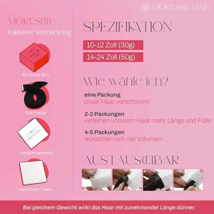 Moresoo Echthaar Extensions Tape, Balayage Dunkelbraun mit Karamellblond, 50g, 60 cm, 20 Tressen, Remy Echthaar, Seamless Skin Weft – Bild 4