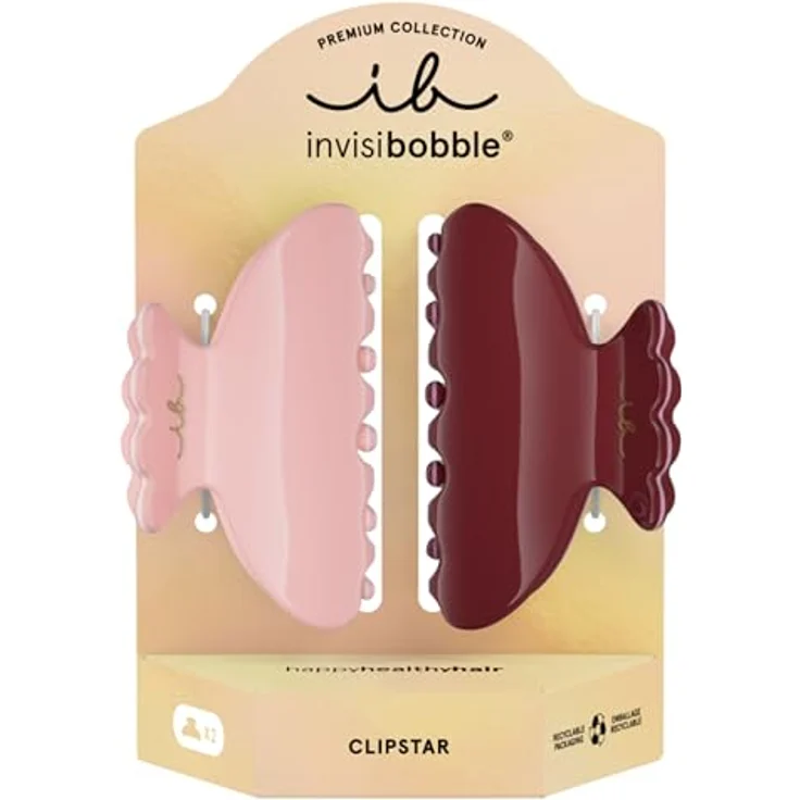 invisibobble Clipstar Premium Creme Berry, Haarklammer für dickes & feines Haar, mittel, 2er Set in Creme und Beerenrot, haarschonend ohne Abdruck – Bild 1
