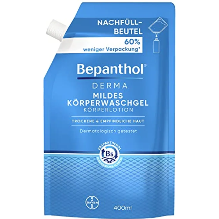 Bepanthol Derma mildes Körperwaschgel, seifenfreies Gel für empfindliche und trockene Haut, 400 ml