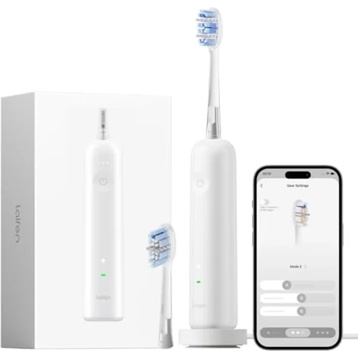 Laifen Wave Pro Schall-Zahnbürste mit 6 Reinigungsprogrammen, 70 Tage Akku, Druckkontrolle und 2 intelligenten Bürstenköpfen (ABS Weiß)