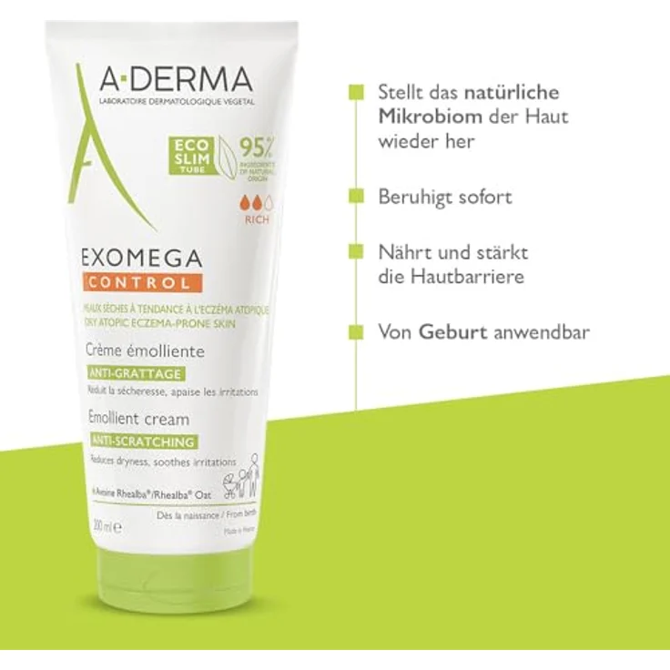 A-Derma Exomega Control Rich Emollient Cream Beruhigende und nährende Creme für trockene, zu Atopie neigende Haut 200 ml  – Bild 4