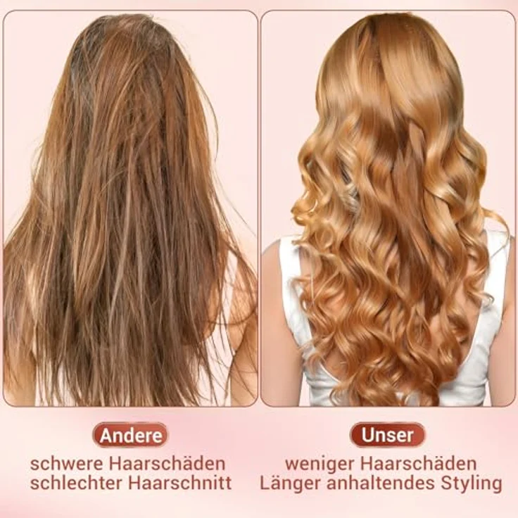 BESTOPE PRO Lockenstab 3 Fässer, Beach Waves Welleneisen mit einstellbarer Temperatur und PTC Schnellheizung, für alle Haartypen, Roségold – Bild 2