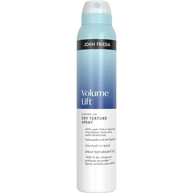 John Frieda Volume Lift Pushed-Up Dry Texture Spray, 200ml für plattes oder feines Haar – 400% mehr Fülle, vegane Formel, keine Rückstände