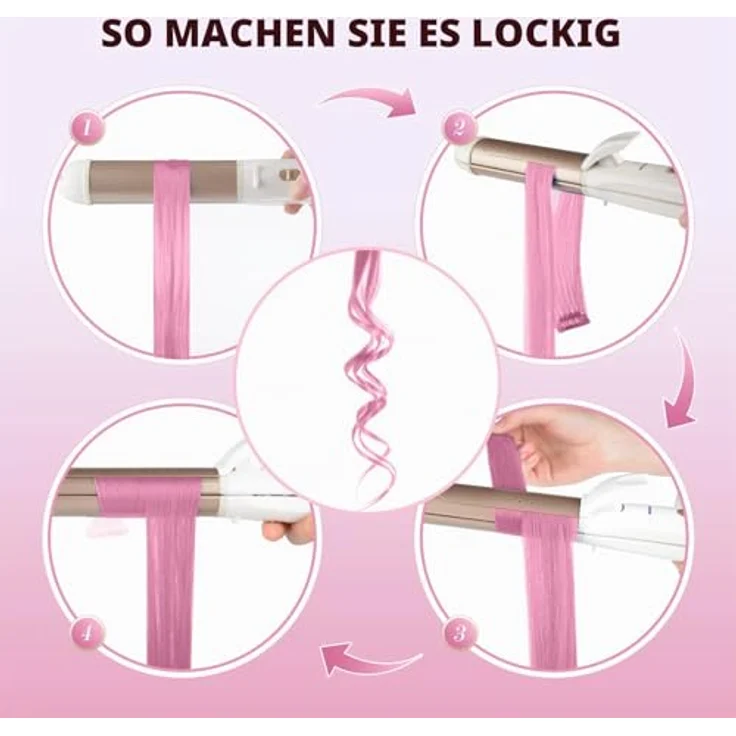 FESHFEN Farbige Haarverlängerung, 10 PCS Rosa Clip-in Haarteil aus synthetischem Material, 55 cm für sofortiges Highlight und bunte Frisuren – Bild 5