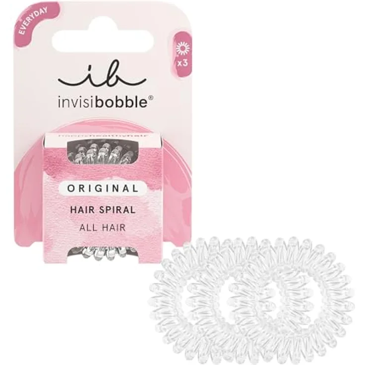 invisibobble Original Crystal Clear Haargummi durchsichtig - Ohne Abdrücke, hoher Tragekomfort, starker Halt für Damen, Herren & Mädchen, wasserabweisend & ideal für Hochsteckfrisuren, 3 Stück