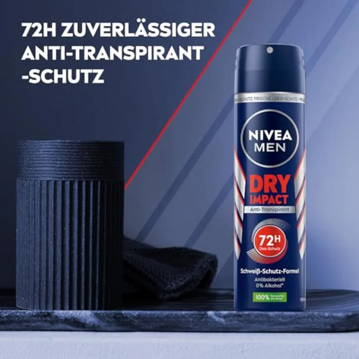 Nivea Men Dry Impact Deo Spray, 72h Antitranspirant ohne Alkohol, frischer maskuliner Duft (150 ml) – Bild 2