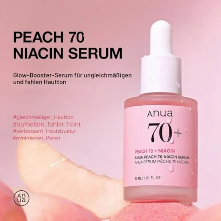 Anua Peach 70% Niacin Serum, hydratisierendes Gesichtsserum mit Poren- und Faltenverfeinerung, 30 ml – Bild 3