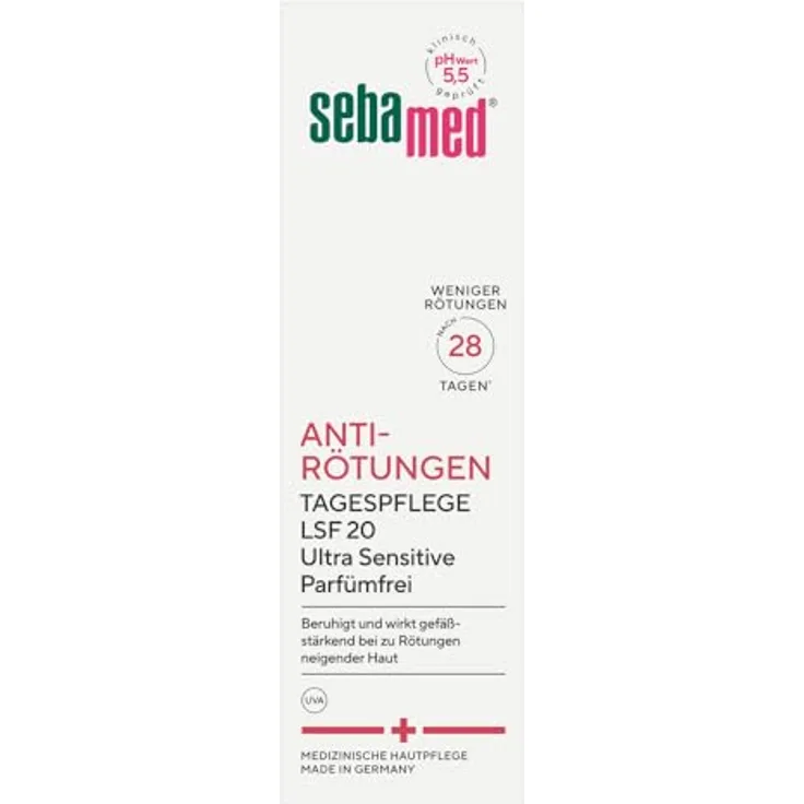 Sebamed Anti-Rötungen parfumfreie Tagespflege mit LSF 20, Creme 50 ml, gegen Hautrötungen, für Rosacea Gesichtspflege, parfumfrei, Made in Germany