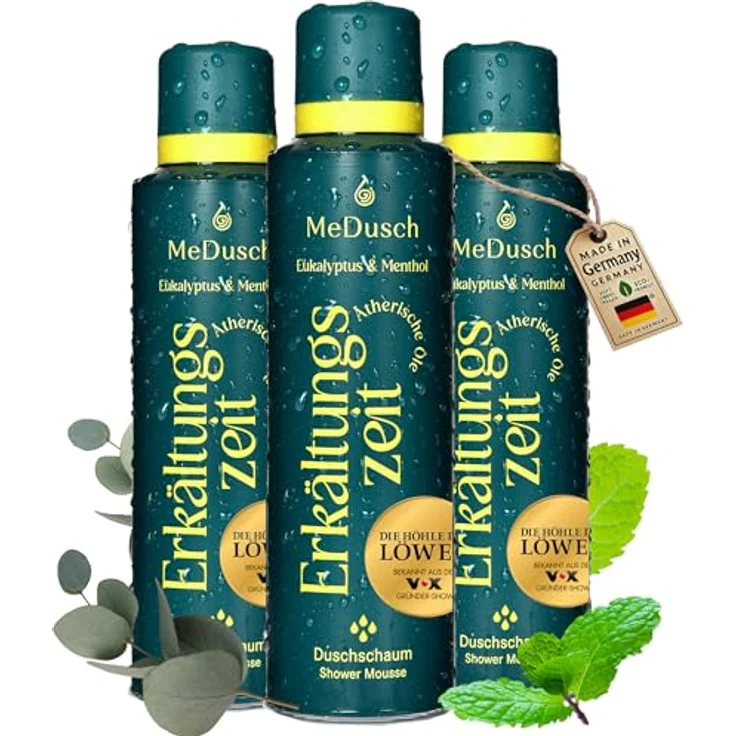MeDusch Duschschaum Erkältungszeit mit wohltuendem Ätherischem Eukalyptusöl Menthol sowie pflegenden pflanzlichen Ölen 3er-Set je 150 ml – Bild 2