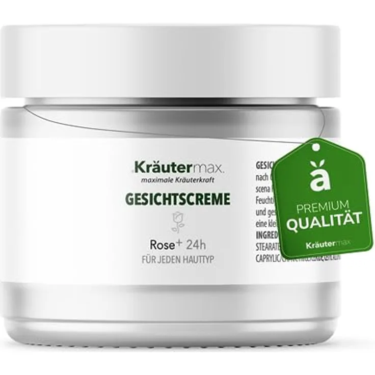 Kräutermax. Gesichtscreme Creme Fürs Gesicht mit Damascena Rose Rosenblütenwasser Naturkosmetik 1 x 50 ml, Feuchtigkeitsspendende Tages- & Nachtcreme