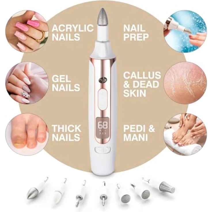 Rio Precision Pro, Nagelpflegegerät mit 7 Aufsätzen und 4 Geschwindigkeitsoptionen, wiederaufladbar, LED-Licht, digitale Anzeige – Bild 8