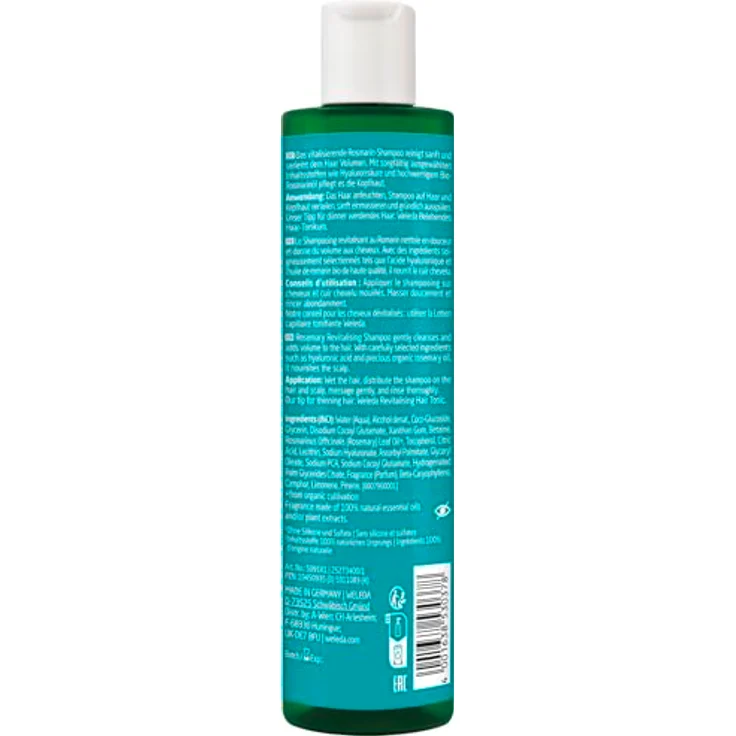 WELEDA Bio Rosmarin Revitalising Shampoo - Naturkosmetik Haarpflege Seife mit Hyaluronsäure & Rosmarinöl für mehr Volumen & eine gesunde Kopfhaut - Haarshampoo ohne Silikone & Sulfate (vegan, 250ml) – Bild 2