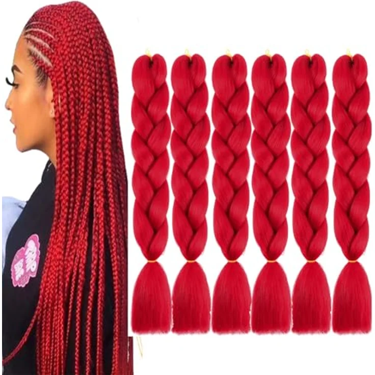 Shangxiu Rot Braiding Hair, 24" (60cm) Premium Hitzebeständige Kunsthaarverlängerungen, 6pcs/lot, Yaki Gerade Textur zum Einflechten – Bild 1