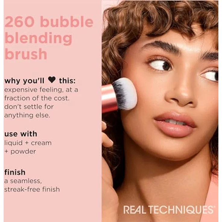 REAL TECHNIQUES Bubble Blending Make-up-Pinsel, Gesichtsbürste für Flüssig-, Creme- und Puderprodukte, einzigartiger Bürstenkopf, synthetische Borsten, vegan und tierversuchsfrei, 1 Stück – Bild 3
