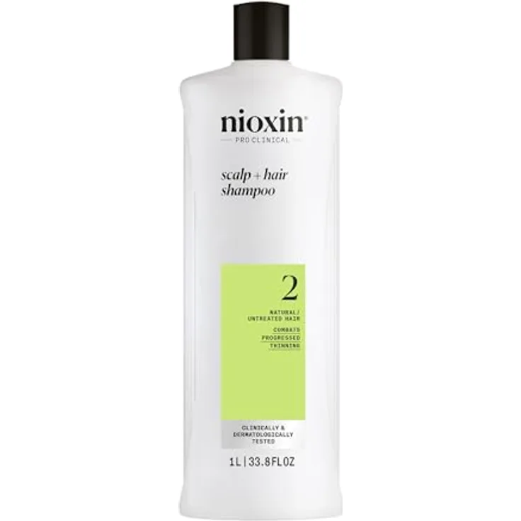 NIOXIN Scalp + Hair System 2 Shampoo - Tiefenreinigungsshampoo für unbehandeltes, sichtbar dünner werdendes Haar - mit Biotin, Koffein & Niacinamid, 1 l