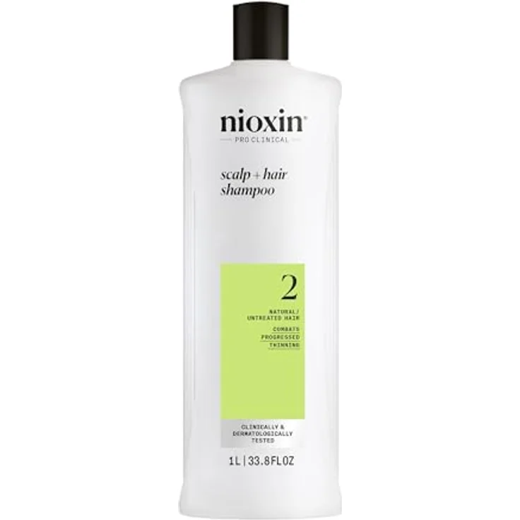 NIOXIN Scalp + Hair System 2 Shampoo - Tiefenreinigungsshampoo für unbehandeltes, sichtbar dünner werdendes Haar - mit Biotin, Koffein & Niacinamid, 1 l – Bild 1