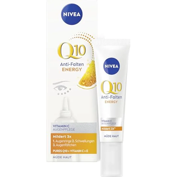 NIVEA Q10 Anti-Falten ENERGY Vitamin C Augenpflege, Augencreme mit purem Q10, Vitamin C und E, straffende Feuchtigkeitscreme für die empfindliche Augenpartie (15 ml)
