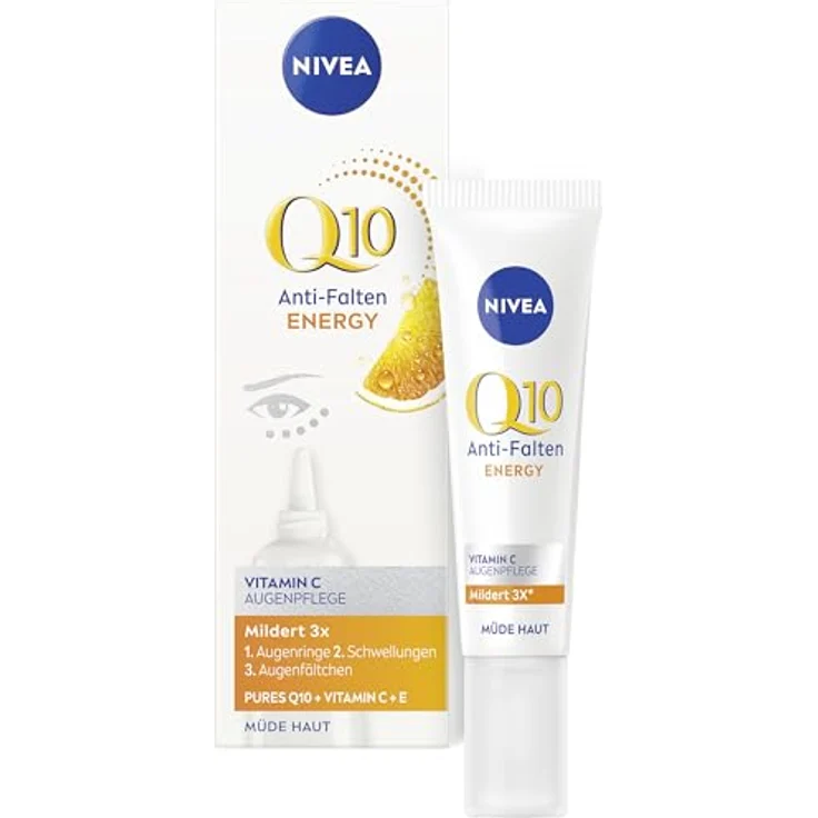 NIVEA Q10 Anti-Falten ENERGY Vitamin C Augenpflege, Augencreme mit purem Q10, Vitamin C und E, straffende Feuchtigkeitscreme für die empfindliche Augenpartie (15 ml) – Bild 1