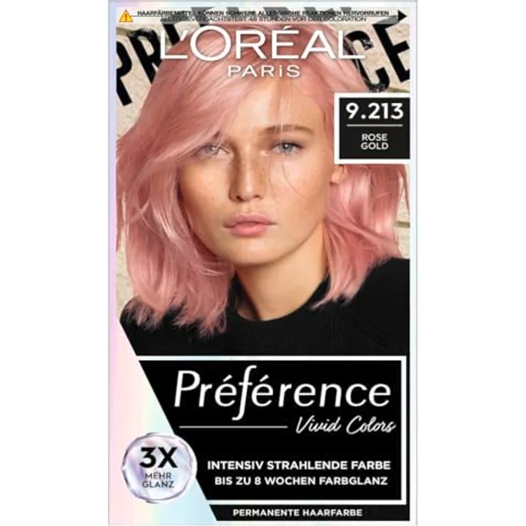 L'Oréal Paris Préférence Vivid Colors Haarfarbe, Rose Gold, 150ml Mix-Kit mit Farbglanz-Pflegebalsam