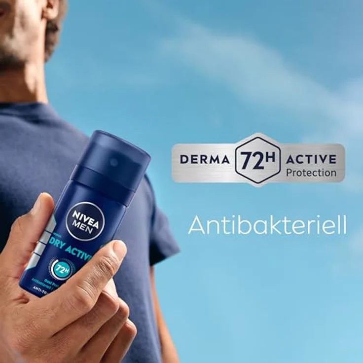 NIVEA MEN Dry Active Deo Spray, 72h Anti-Transpirant-Schutz, antibakteriell, ohne Ethylalkohol, Reisegröße 35 ml – Bild 4