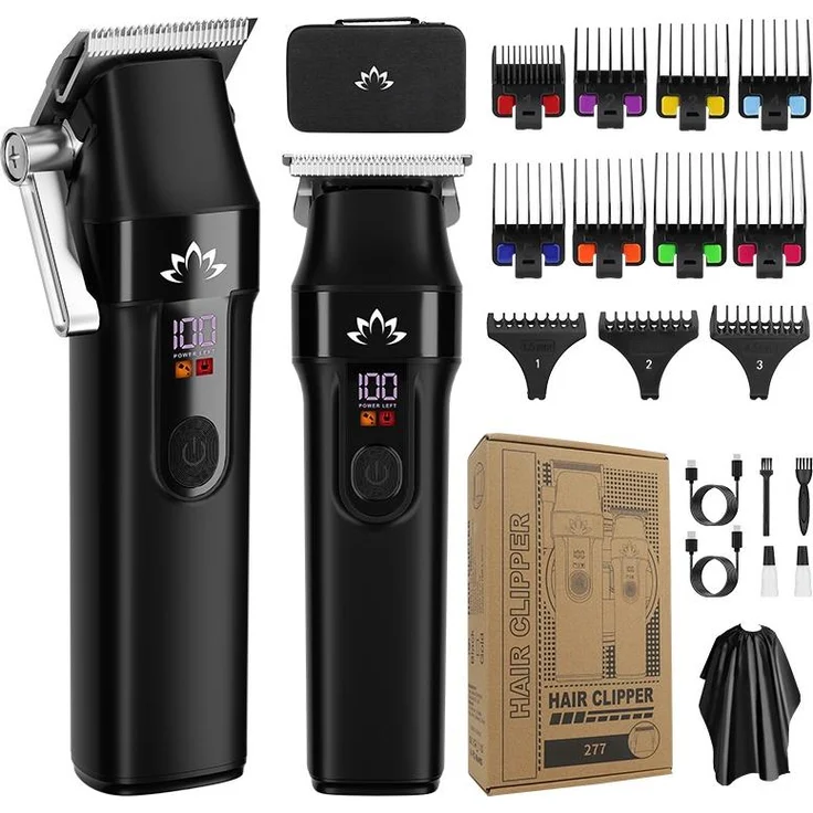 INF Haarschneide-Set, 19-teiliges Edelstahl- und ABS-Set mit Profi- & Detailtrimmer in Schwarz, kabellos mit langer Akkulaufzeit