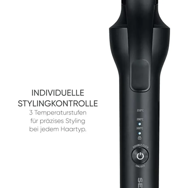 Severin Lockenstab LS 0822, 25mm mit Keramikbeschichtung, Ionen-Technologie, drei Temperaturstufen (160°C, 190°C, 210°C), schnelles Aufheizen, schwarz – Bild 5