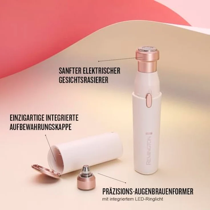 Remington BareMe WFS200, 2-in-1 Augenbrauenrasierer und Gesichtshaarentferner mit hypoallergenen Aufsätzen, USB-C Ladefunktion, wasserdicht – Bild 4