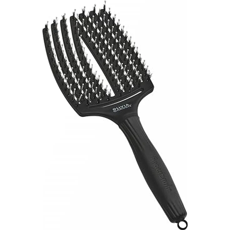 Olivia Garden Fingerbrush Care Iconic - Large - Detangler Bürste mit Wildschweinborsten & Nylon, schwarz, ergonomischer Soft Grip für gesundes und glänzendes Haar – Bild 1