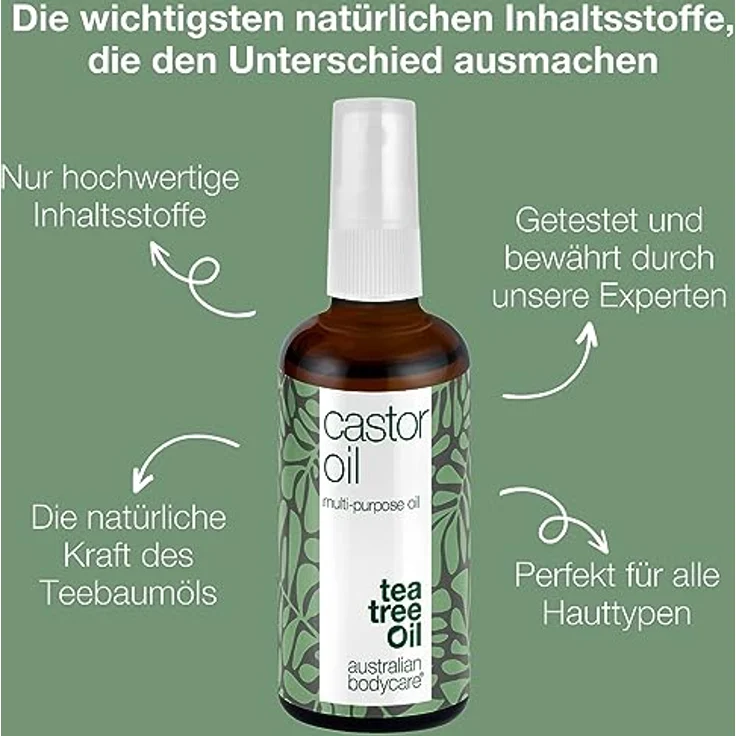 Australian Bodycare Rizinusöl (100 ml) mit Teebaumöl | Organisches Castor Oil für Wimpern, Augenbrauen & Haare, Hautfeuchtigkeitscreme gegen trockene Haut - Trockenes Haar – Bild 3