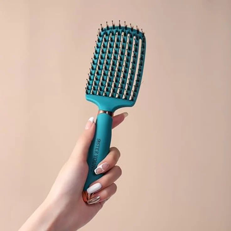 Sister Young OVIA GREEN BV, Professionelle No Tangle Bürste mit Wildschweinborsten und belüftetem Bürstenkörper für glattes, glänzendes Haar – Bild 7