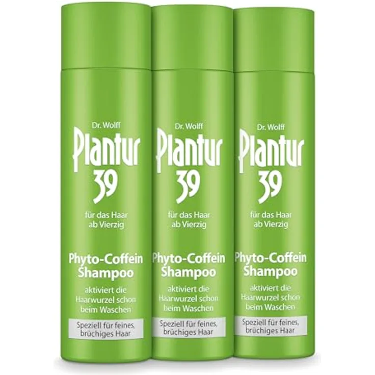 Plantur 39 Phyto-Coffein-Shampoo - 3 x 250 ml - Pflege für feines und brüchiges Haar - Vorbeugung gegen menopausalen Haarausfall