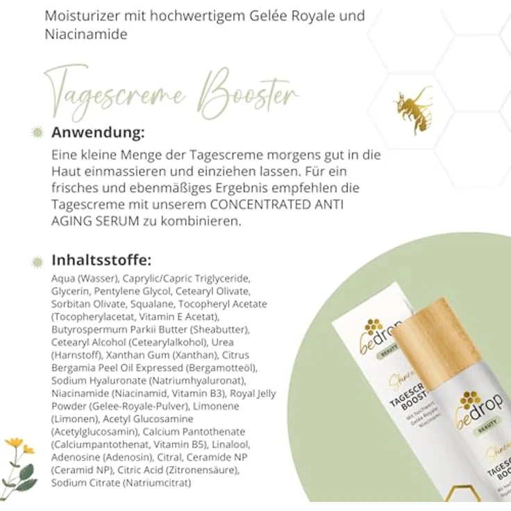bedrop Tagescreme Booster mit Gelée Royale und Niacinamide hochdosiert - Gesichtscreme in reiner Imker Qualität ohne Zusatzstoffe, 50 ml – Bild 5