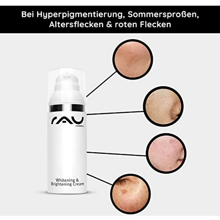 RAU Cosmetics Whitening & Brightening Cream 50 ml - Hautaufheller Creme, entfernt Sommersprossen, Pigment- und Altersflecken, ohne Arbutin - Natürliche Wirkstoffe, made in Germany – Bild 2