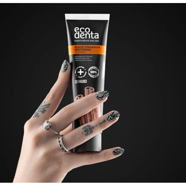 Ecodenta Black Cinnamon Whitening, Bleichende Zahnpasta mit Zimt, 100 ml – für strahlend weiße Zähne, pH-ausgleichend, natürliche Inhaltsstoffe – Bild 2