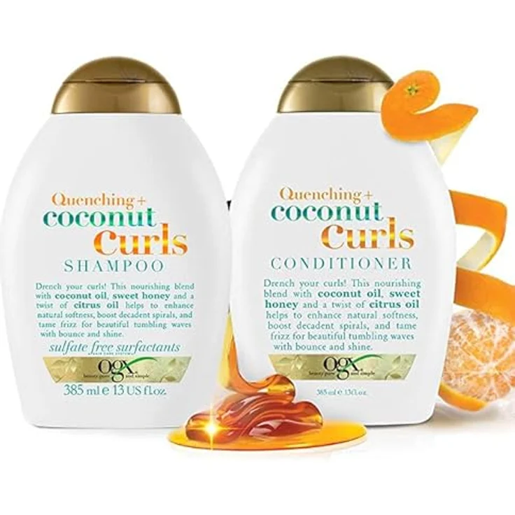 OGX Quenching + Coconut Curls Shampoo (385 ml), feuchtigkeitsspendendes Haarpflege mit Kokosöl, Zitronenöl & Honig, Locken Shampoo – Bild 4