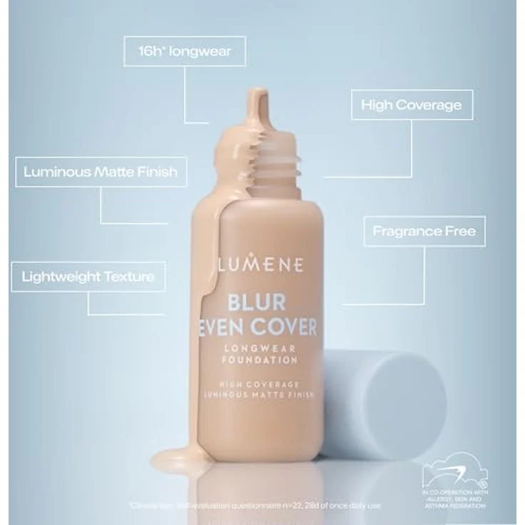 Lumene Blur Even Cover Foundation, hochdeckende Foundation mit Niacinamid und mattierendem Finish, 30 ml – Bild 2