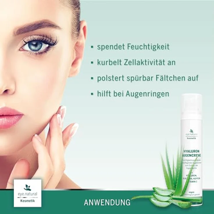 EYE CARE COMPANY Eye Natural Hyaluron Augencreme 50ml, vegane Pflege mit Aloe Vera, Koffein und Vitamin C, gegen Falten und Augenringe, Made in Germany – Bild 3