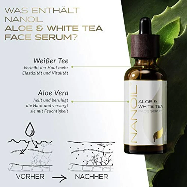 NANOIL Nanoil Aloe & White Tea Face Serum 50ml - Nährendes, revitalisierendes, antioxidatives Gesichtsserum – Bild 4