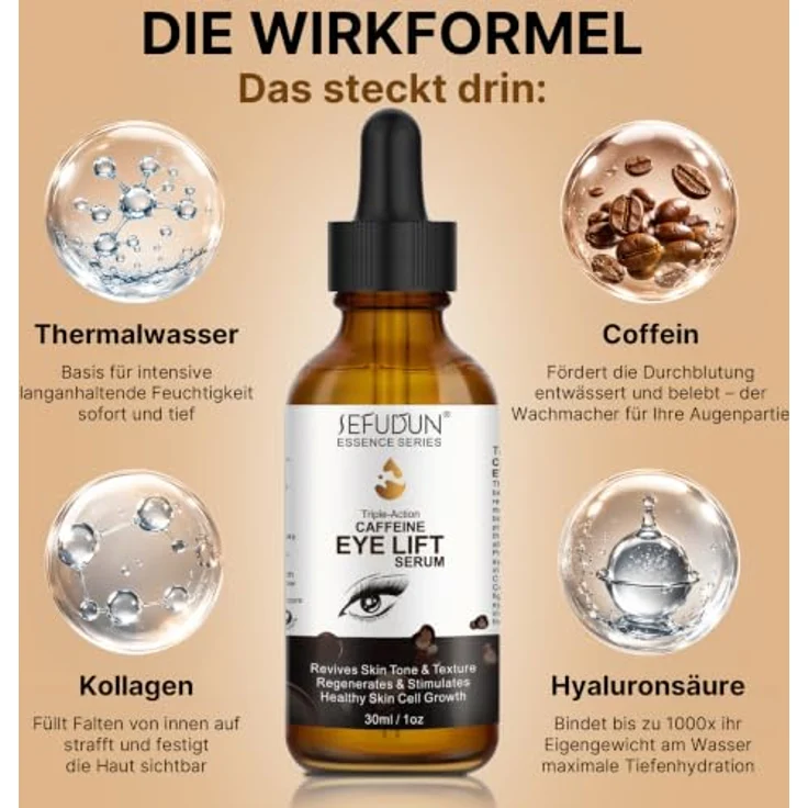 P-Beauty Augenserum mit Koffein, Kollagen & Hyaluronsäure, 30 ml - Reduziert Augenringe & Schwellungen, 100% vegan – Bild 3