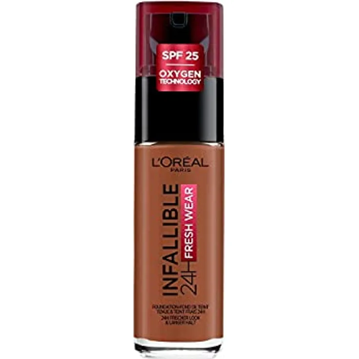 L'Oréal Paris Make up, Wasserfest und langanhaltend, Flüssige Foundation mit LSF 25, Infaillible 32H Fresh Wear Make-up, Nr. 375 Deep Amber, 30 ml