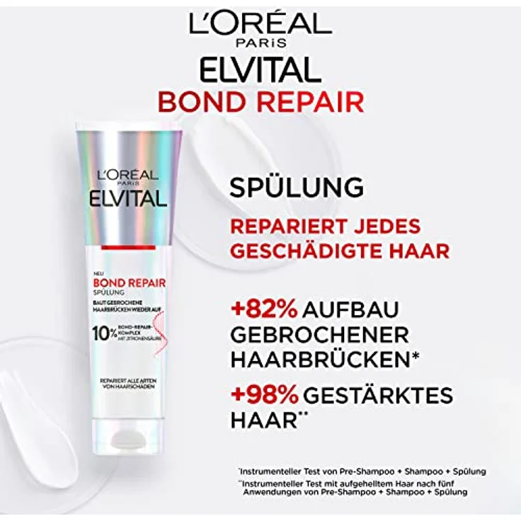 L'Oréal Paris Elvital Repair Spülung zur Haarreparatur, Mit Bond-Repair-Komplex und Zitronensäure, Für weniger Haarbruch und mehr Glanz, Bond Repair, 1 x 150 ml – Bild 3