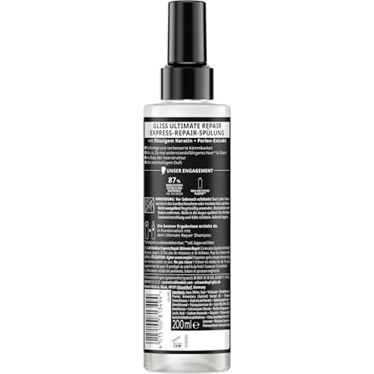Gliss Express-Repair-Spülung Ultimate Repair, Haarspülung mit Keratin und Hitzeschutz bis 230 °C, 200 ml – Bild 3