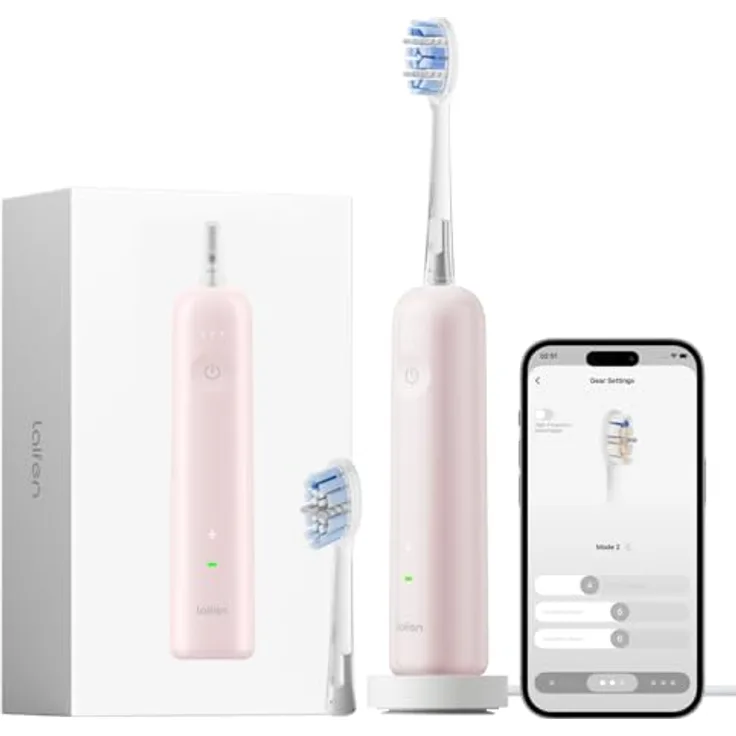 Laifen Wave Pro, Schall-Zahnbürste mit 6 Reinigungsprogrammen, 70-Tage-Akku, Druckkontrolle, 60°-Oszillationen, 2 intelligente Bürstenköpfe, ABS Rosa