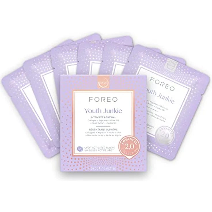 Foreo UFO Maskenpads Youth Junkie 2.0, Anti-Pickel-Gesichtsmasken mit Kollagen, 6 g – Bild 1